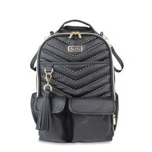 Itzy Ritzy Black Quilted Diaper Backpack with Gold Accents
